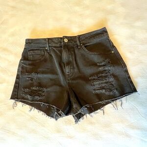 Pac Sun Black Ripped High Rise Jean Short, size 26